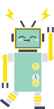 Bir insan tarafından çizilmiş düz renkli bir robot karikatürü