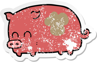 Bir insan tarafından çizilmiş şirin bir domuzun sıkıntılı çıkartması.