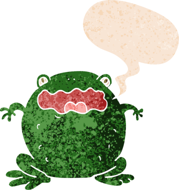 grunge içinde konuşma balonu olan çizgi film karakurbağası bir insan tarafından çizilmiş tedirgin geçmiş dokuma tarzı