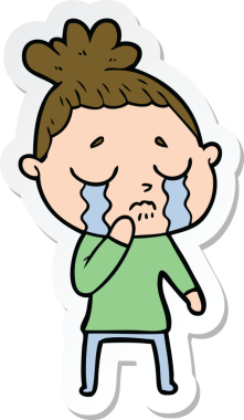 Bir insan tarafından çizilmiş ağlayan bir karikatür çıkartması.