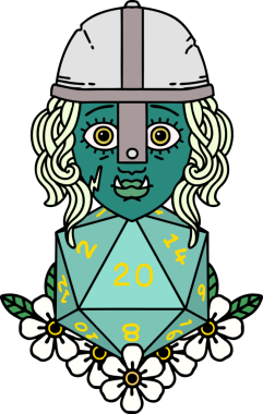 Retro Dövme Biçimi Bir insan tarafından çizilmiş 20 zarlı yarı ork savaşçı karakteri