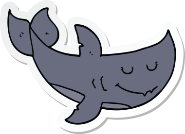 Bir insan tarafından çizilmiş karikatür köpekbalığı etiketi.