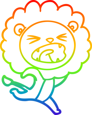 Gökkuşağı gradyan çizgi çizimi bir insan tarafından çizilmiş koşu aslanı