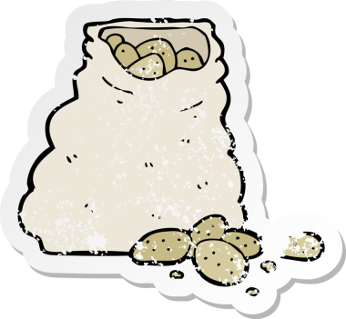 Bir insan tarafından çizilmiş patates çuvalının gerilemiş retro yapıştırması.