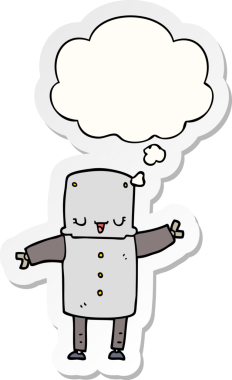 Düşünce baloncuğu insan tarafından çizilmiş bir çıkartma olan çizgi film robotu.