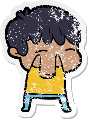 Bir insan tarafından çizilmiş, sıkıntılı bir çizgi film çıkartması.