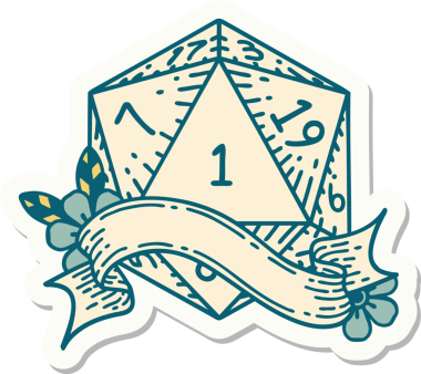 Bir insan tarafından çizilmiş doğal bir d20 zar etiketi.