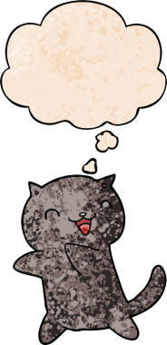 Bir insan tarafından çizilmiş grunge desenli düşünce baloncuklu çizgi film kedisi.