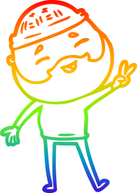 Bir insan tarafından çizilmiş mutlu sakallı bir adamın çizgi çizimi.