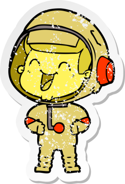 Bir insan tarafından çizilmiş mutlu bir astronotun sıkıntılı çıkartması.