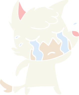 Bir insan tarafından çizilmiş ağlayan tilki düz renkli çizgi film