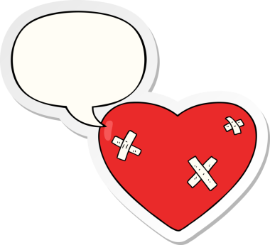 Bir insan tarafından çizilmiş konuşma kabarcığı çıkartmasıyla çarpılmış bir kalp.