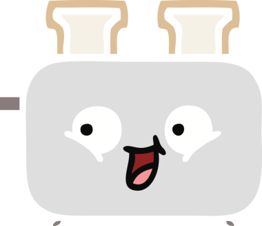 Bir insan tarafından çizilmiş bir tost makinesinin düz renkli retro karikatürü