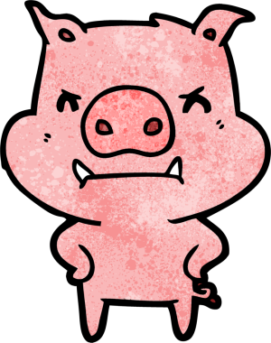 Bir insan tarafından çizilmiş kızgın çizgi film domuzu.