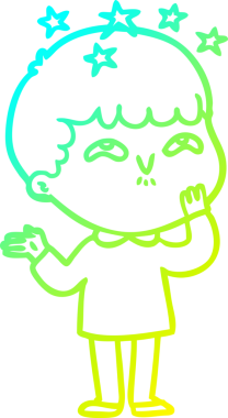 Bir çizgi film karakteri, bir insan tarafından çizilmiş soğuk gradyan çizimi.