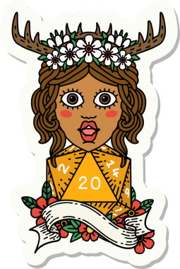 Bir insan tarafından çizilmiş 20 zarlı insan Druid çıkartması.