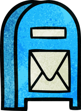 Bir insan tarafından çizilmiş posta kutusunun retro grunge desenli karikatürü