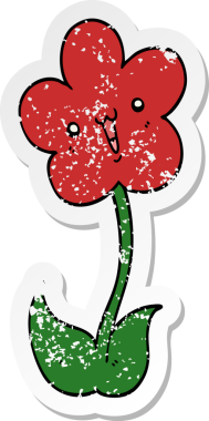 Bir insan tarafından çizilmiş karikatür çiçeğinin sıkıntılı çıkartması