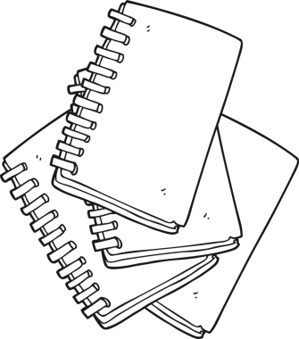 Bir insan tarafından çizilmiş siyah beyaz karikatür defteri.