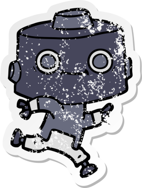 Bir insan tarafından çizilmiş karikatür robotunun sıkıntılı çıkartması.