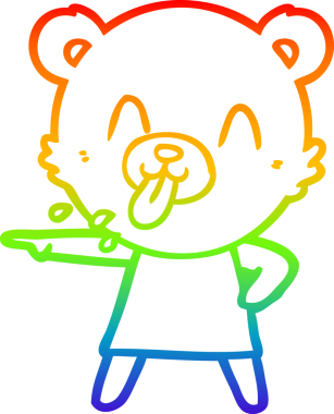 Gökkuşağı gradyan çizimi. Bir insan tarafından çizilmiş kaba bir çizgi film ayısı.