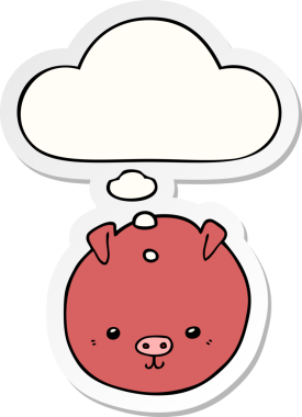 Düşünce baloncuklu çizgi film domuzu insan tarafından çizilmiş bir çıkartma.