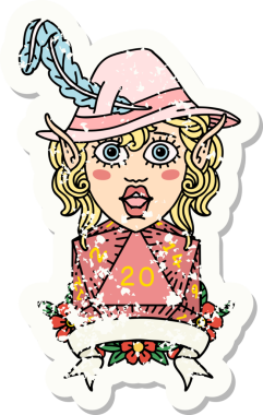 Retro Dövme Tarzı Elf Ozanı Bir insan tarafından çizilmiş doğal yirmi zar atışıyla