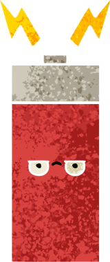 Bir insanın çizdiği pilin retro illüstrasyon tarzı karikatürü