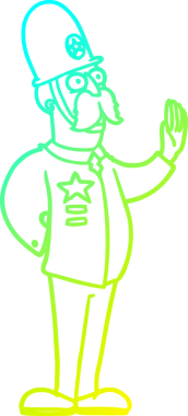 Bir çizgi film polisinin insan tarafından çizilmiş soğuk çizgi çizimi.