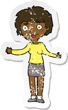 Bir insan tarafından çizilmiş, kafası karışmış bir karikatürün gerilimli çıkartması.