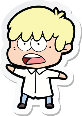 Bir insan tarafından çizilmiş endişeli bir çizgi film çocuğunun çıkartması.