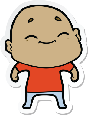 Bir insan tarafından çizilmiş mutlu, kel bir adamın çıkartması.