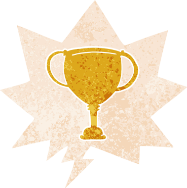 bir insan tarafından çizilmiş, grunge ile konuşma balonu ile çizgi film spor kupası sıkıntılı retro dokuma tarzı