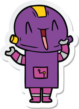 Bir insan tarafından çizilmiş robot karikatür çıkartması.