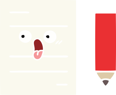 Bir insan tarafından çizilmiş bir test kağıdının düz renk retro karikatürü