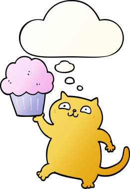 Bir insan tarafından çizilmiş, düşünce baloncuklu çizgi film kedisi.