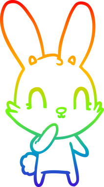 Gökkuşağı gradyan çizgisi. Bir insan tarafından çizilmiş şirin bir tavşan çizimi.