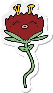 Bir insan tarafından çizilmiş mutlu bir karikatür çiçeğinin çıkartması.