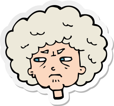 Bir insan tarafından çizilmiş yaşlı bir kadının karikatür çıkartması.