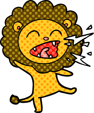 Bir insan tarafından çizilmiş kükreyen aslan çizgi filmi.