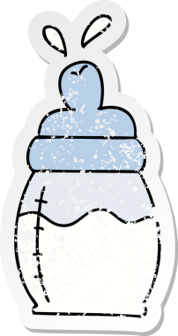 Bir insan tarafından çizilmiş garip bir el çıkartması bebek sütü şişesi.