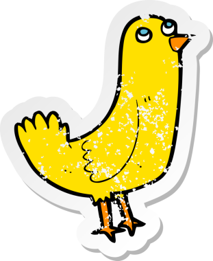 Bir insan tarafından çizilmiş karikatür kuşunun gerilmiş çıkartması.