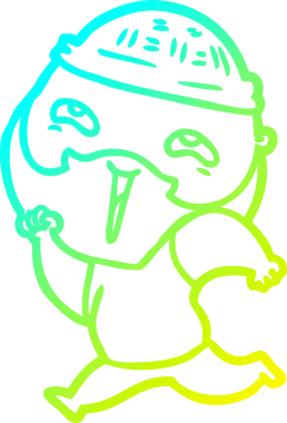 Bir insan tarafından çizilmiş, mutlu, sakallı, çizgi film karakteri.