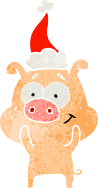 Mutlu el çizimi, Noel Baba şapkası takan bir domuzun insan tarafından çizilmiş eski çizgi filmi.