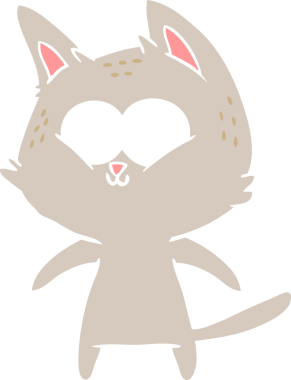 Bir insan tarafından çizilmiş mutlu düz renkli çizgi film kedisi