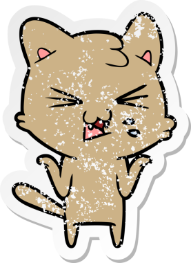 Bir insan tarafından çizilmiş bir karikatür tıslayan kedinin sıkıntılı çıkartması.