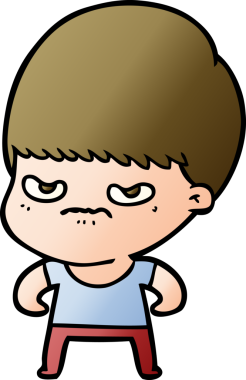 Bir insan tarafından çizilmiş sinirli çizgi film çocuğu.