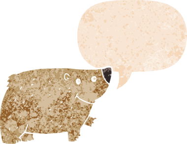 Bir insan tarafından çizilmiş grunge sıkıntılı retro biçimli konuşma balonu ile çizgi film ayısı