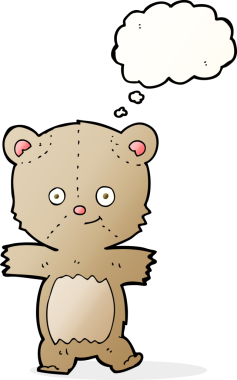 Bir insan tarafından çizilmiş düşünce balonlu oyuncak ayı.