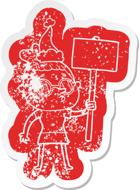 Bir insan tarafından çizilmiş, gözlüklü, Noel Baba şapkası takan bir kadının garip karikatürü.